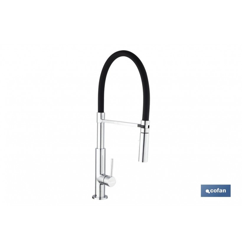 GRIFO COCINA MONOMANDO TUBO FLEXIBLE NEGRO 25 mm