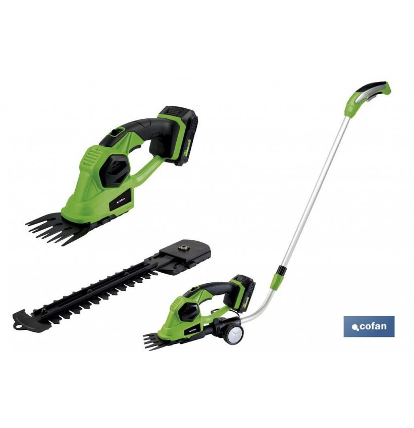 KIT CORTASETOS DE MANO EXTENSIÓN Y RUEDAS A BATERIA LI-ION 18V 1200 RPM
