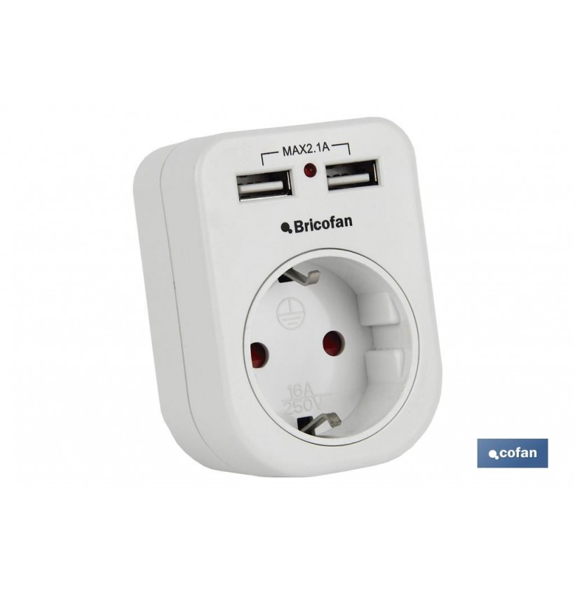 ADAPTADOR  ENCHUFE 1 TOMA FRONTAL+2 USB