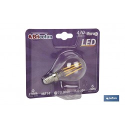 BOMBILLA LED ESFERICA FILAMENTO E14 4W 470LM 2700K