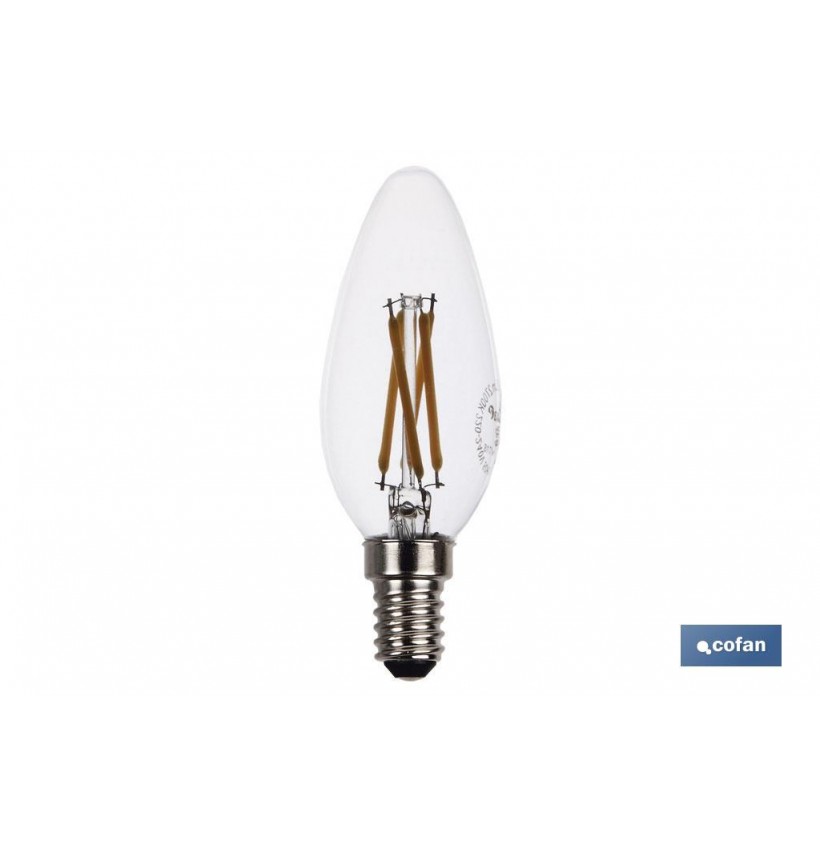 BOMBILLA LED VELA FILAMENTO E14 4W 470LM 2700K