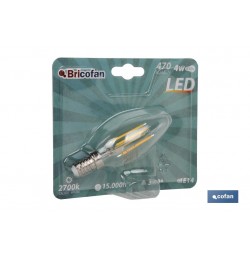 BOMBILLA LED VELA FILAMENTO E14 4W 470LM 2700K