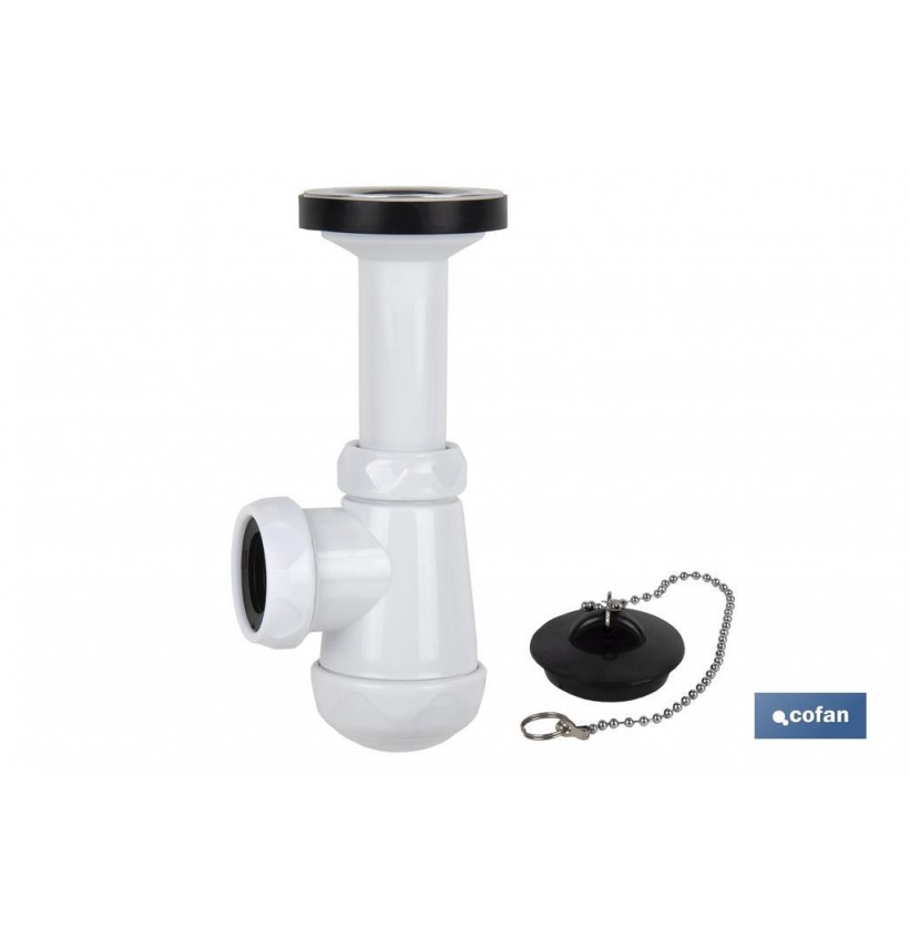 SIFÓN BOTELLA CORTO CON SALIDA Ø32-40 Y VÁLVULA LAVABO BIDÉ 1 1/4 x 70