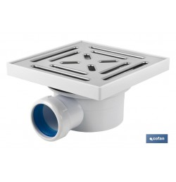 VÁLVULA SIFÓNICA SUMIDERO 146x146 MM CON SALIDA Ø32-40 Y TAPA ACERO INOX.