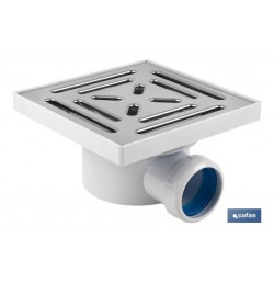 VÁLVULA SIFÓNICA SUMIDERO 146x146 MM CON SALIDA Ø32-40 Y TAPA ACERO INOX.