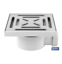 VÁLVULA SIFÓNICA SUMIDERO 146x146 MM CON SALIDA Ø32-40 Y TAPA ACERO INOX.