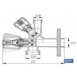 VÁLVULA DE ESCUADRA 1/2 X 3/4 X 3/8 MODELO COMBI