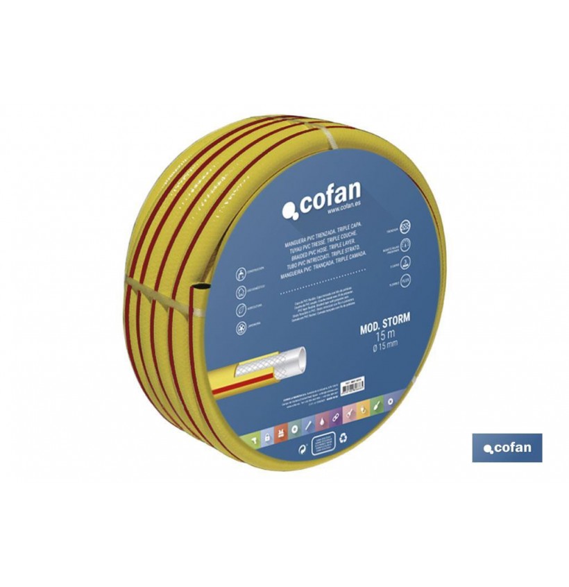 MANGUERA PVC MODELO STORM 3C TRENZADA Ø15X50 M
