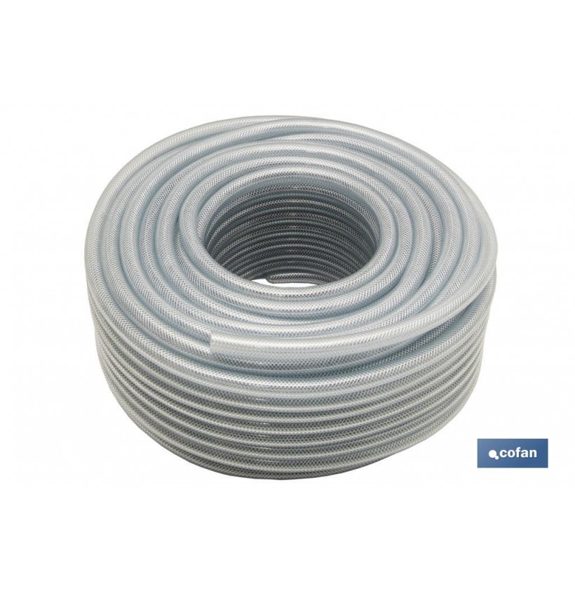 MANGUERA PVC CRISTAL C/REFUERZO 6x12 mm/100m