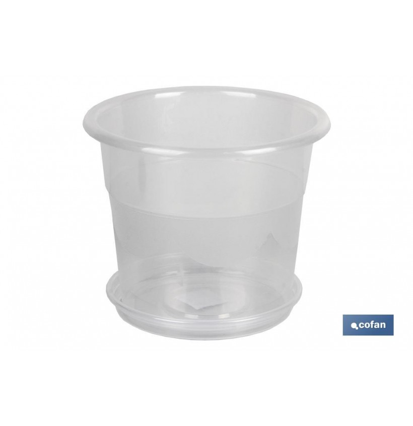 MACETA ORQUIDEA TRANSPARENTE17X14+ PLATO 14.5cm